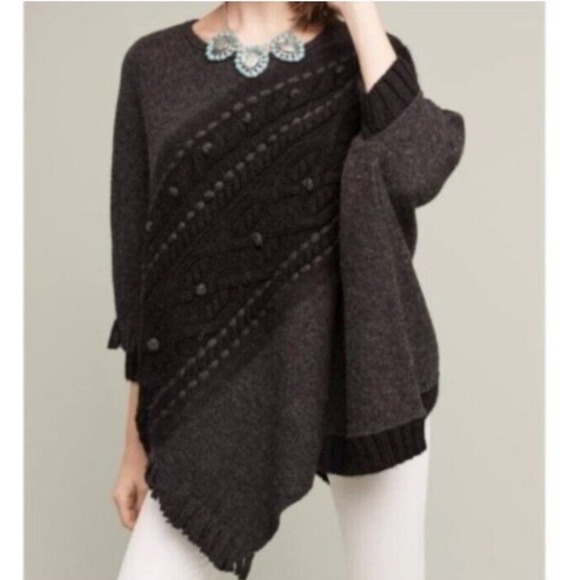 Sleeping On Snow Jackets & Blazers - Anthropologie Sleeping On Snow Poncho Wool Cable Knit Women's XS/S Oversized